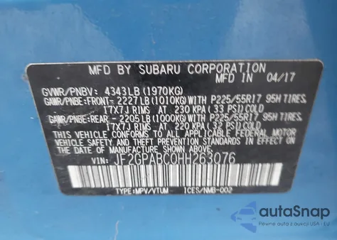 2017 Subaru Crosstrek 2.0I Premium from USA, damaged, VIN JF2GPABC0HH263076